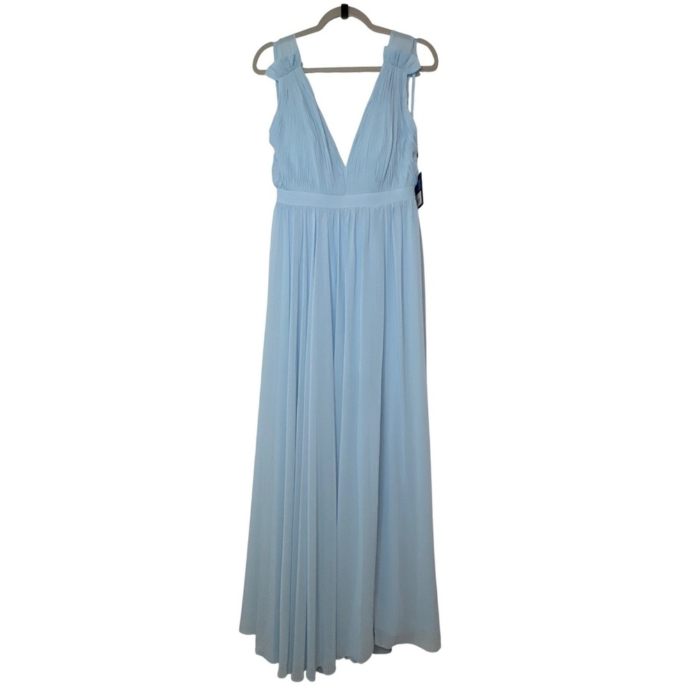 IEENA Mac Duggal‎ Powder Blue Pleated Chiffon V-Neck Maxi Gown 55321 POB Size 8